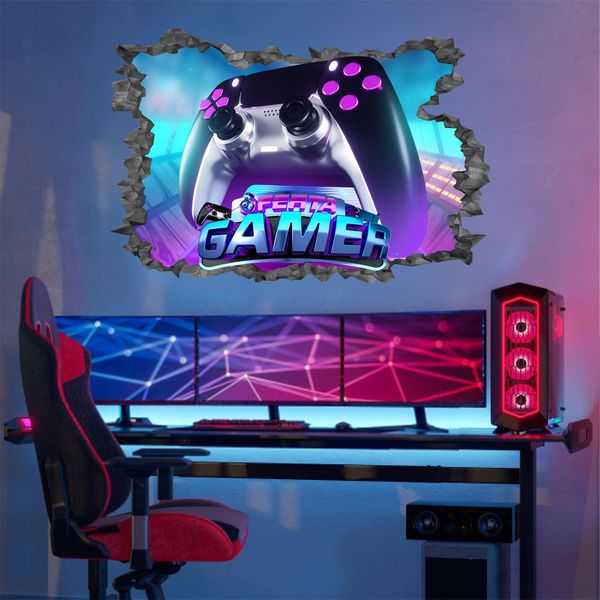 Gamer Wall Stickers Video Game Vinyl Decals for Boys Bedroom Gaming Room Accessories for Wall Decoration 3D Broken Wall Decal Controller Xbox Wall Art Murals for Kids Room Playroom Teenager Gift Decor