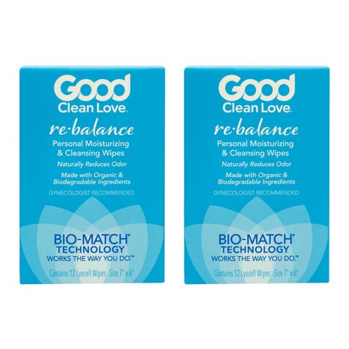 Good Clean Love Rebalance Personal Moisturizing & Cleansing Wipes, Naturally Reduces Odor & Supports Vaginal Health, pH-Balanced Feminine Hygiene Product, 24 Biodegradable Wipes