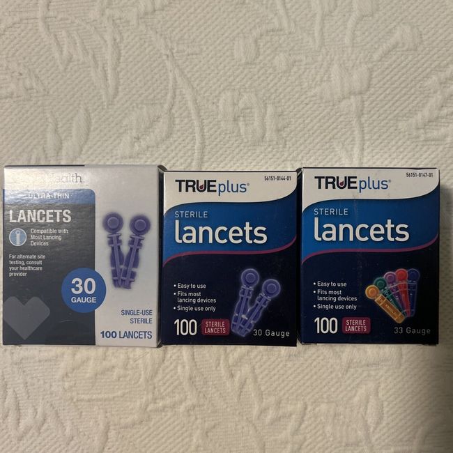 Three boxes of 100 each (300) diabetic lancets 30 and 33 gauge NIB