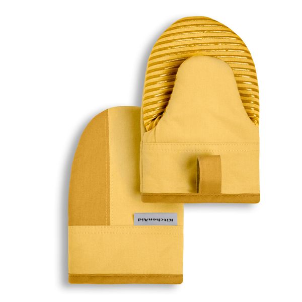 KitchenAid Beacon Two-Tone Non-Slip Mini Oven Mitt Set, Majestic Yellow, 5.5"x8", 2 Piece