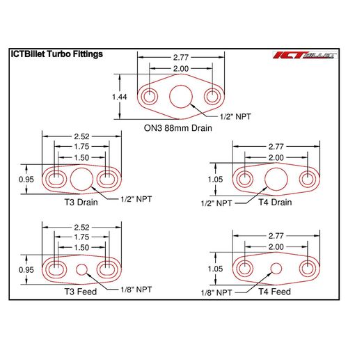 ICT Billet Heavy Duty GT15-GT35 Aluminum Turbo Oil Return Drain Flange T3 1/2npt GT25 GT30 HD National Pipe Thread Designed & Manufactured in the USA 551163