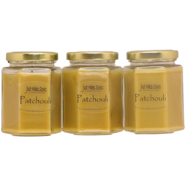 3-Pack Patchouli Candle New 8oz Hexagon by Just Makes Scents
