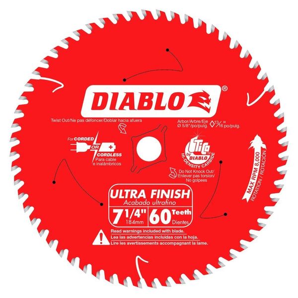 Diablo D0760a 7-1/4" x 60-Tooth ATB Ultra Finish Saw Blade with 5/8" Arbor