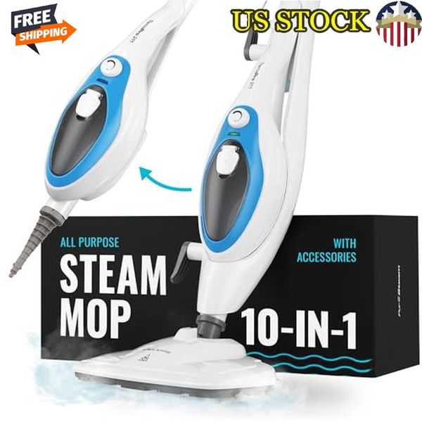 10-In-1 Steam Mop & Detachable Handheld Cleaner Rapid Heat Hardwood Floors Tile