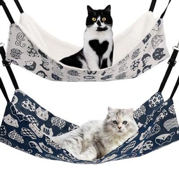 Cat Hammock for Cage Hanging Reversible 2PackPet Hammock Bed AdjustableSoft Sl