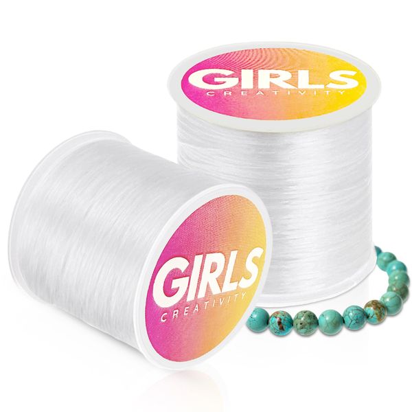 GIRLS CREATIVITY Bracelet String Stretch 0.8mm - 100m Strong String Cord Threads for Jewelry Making Elastic for Bracelet Making Kit, Clear elastic for jewellery, String for Beads,Crystal Tec