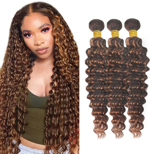 HeioWuio 430 Deep Wave Human Hair 3 Bundles Hair Extensions 24 26 28 Inch