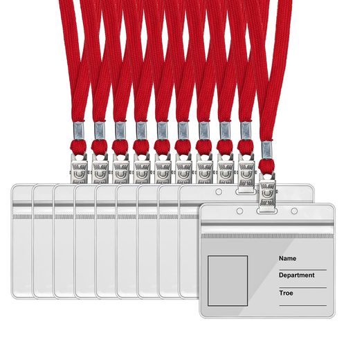 Chouiery Name Holder 35 Pcs ID Card Holder Neck Strap Horizontal Type Red Hanging Name Tag Lanyard Name Tag Holder Card Holder Neck Holder Neck Holder, Made of PVC, Waterproof, Double-Sided, Transparent Color Name Tag Case, Neck Strap, Event, Staff, Pass,