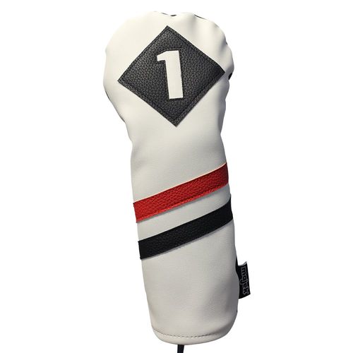 Majek Retro Golf Headcover White Red and Black Vintage Leather Style 1 Driver Head Cover Fits 460cc Drivers Classic Look