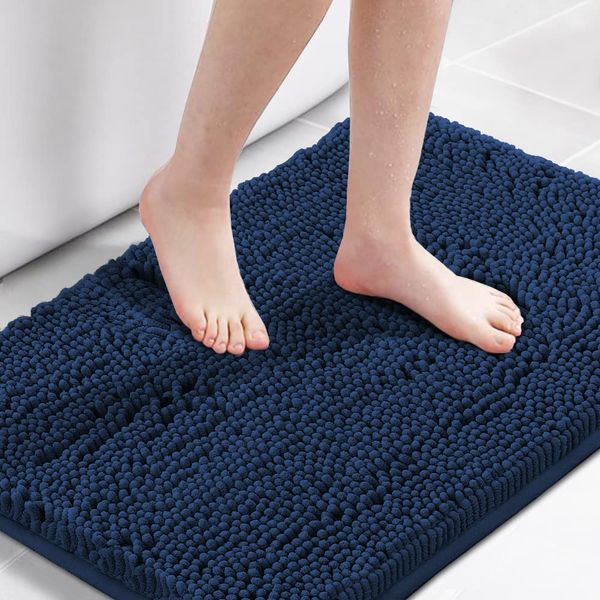 H.VERSAILTEX Navy Blue Bath Mats for Bathroom, Bath Mat 20x32 inch Oversize Bathroom Rug Shag Shower Mat Soft Texture Floor Mat Machine-Washable Bath mats with Water Absorbent Soft Microfibers Rugs