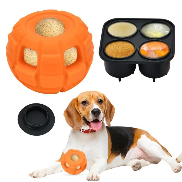 YXIRENE Dog Chew Toy, Frozen Treat Toy Keep Dogs Busy, Slow Feeder, Durable Interactive Dog Toy for Boredom Relief - Freezable Treat Dispensing Puzzle, Reduces Anxiety, Easy to Clean(Orange)