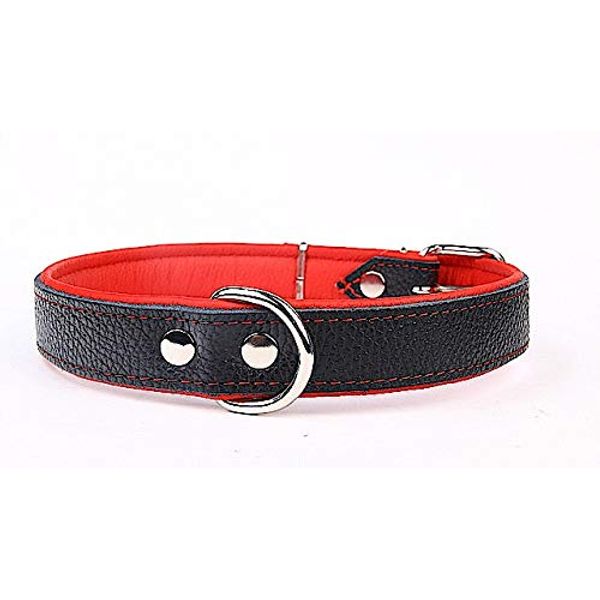 Capadi K0732 Dog Collar Lined with Napa Leather Strong Real Leather Dog Collar, Red, Width 30 mm, Length 63 cm