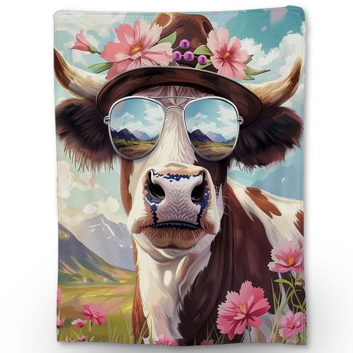 Ti Caldi Funny Cow Blanket, Soft Warm Lightweight Animal Flannel Throw Blanket for Couch, Bed, Travel & Outdoor, Cozy Fluffy Fuzzy Blankets for Women Boys Girls, Home Decor 60×50 in