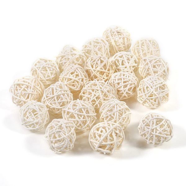 Atyhao Rattan Balls, 20Pcs 3cm Straw Woven Decorative Balls for Vase Fillers Bird Toys Garden Party Wedding Christmas Table Decoration(White)