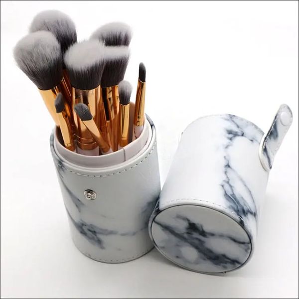 Set di pennelli da trucco in marmo bianco e nero, pennelli in marmo, set di mini pennelli da trucco portatili, blush on Brush, set di pennelli morbidi per il trucco