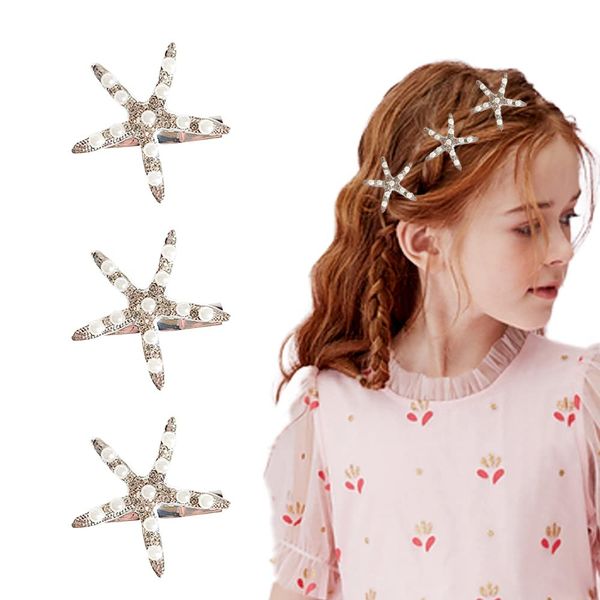 3 Pcs Starfish Hair Clip Bridal Flower Girl Accessories for Wedding (Silver-3pcs)