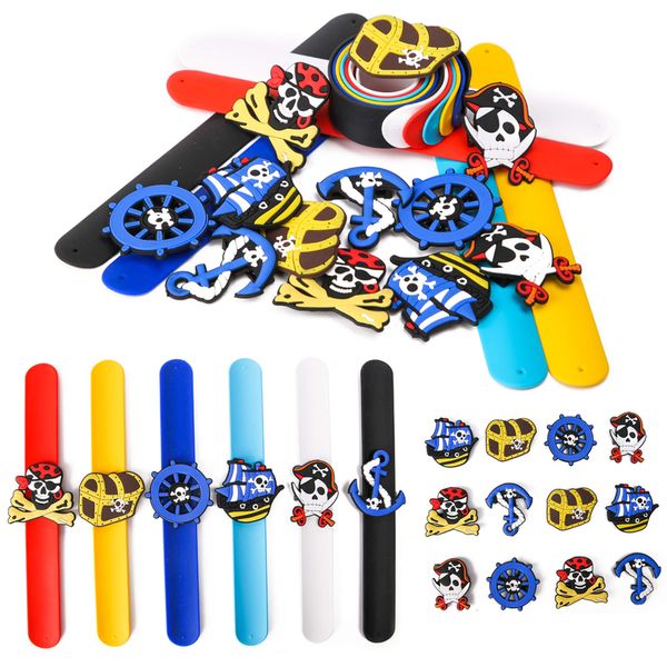 PROLOSO Slap Bracelets Silicone Slap Wristband Pirate Snap Bracelet Kids Slap Toy Bulk Party Favors 12 Pcs