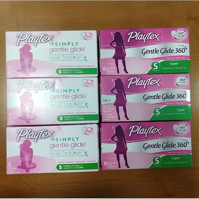 6 Boxes of 8: Playtex Gentle Glide 360 Super Absorbency Tampons Fresh Scent  10B