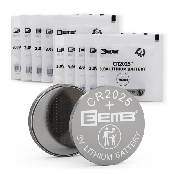 EEMB 10 Pack CR2025 Battery 3V Lithium Battery Button Coin Cell Batteries 2025 Battery for Key FOBs, calculators, Coin counters, Watches, Heart Rate Monitors, Glucose Monitors and More