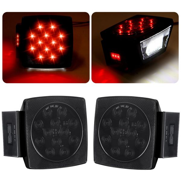 Jamarco Square Led Trailer Tail Lights, 12V Smoked Red Square LED Submersible Trailer Lights Stop Tail Turn Signal Lights License for Utility Trailer Camper Truck RV Marine Snowmobile Left and Right