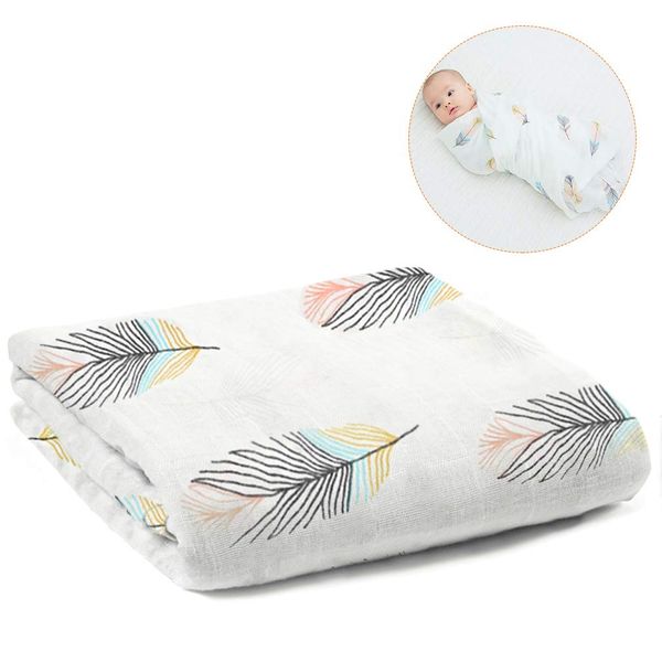 ALBOYI Baby Muslin Washcloths 120cmX110cm Organic Cotton Cartoon Newborn Towel Muslin Squares Babies Soft Washcloth Swaddle Blanket Shower Wipe(Colour Feather Print)