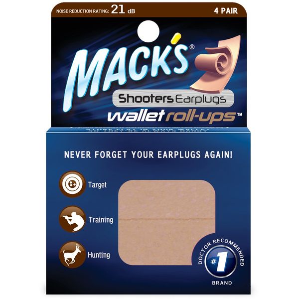 Mack's Shooters Wallet Roll-Ups Ear Plugs, 4 Pair - Soft Foam Earplugs for Hunting, Shooting, Loud Events and Snoring