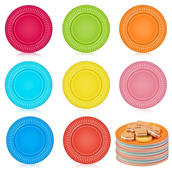 Opopark 40 Pack Colorful Paper Plates,6in Round Party Tableware Plates Disposable Paper Dinner Plates Birthday Party Supplies for Kids Birthday Party Barbecue Wedding