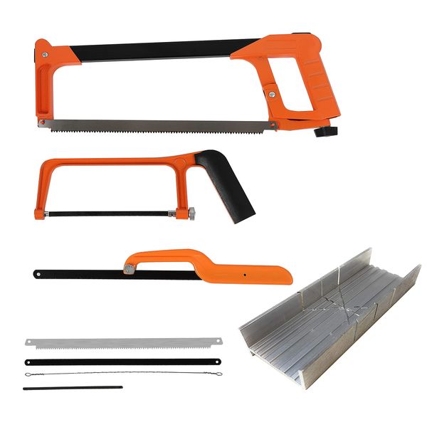 Hacksaw Set, Steel Saw 12 inch with Replaceable Saw Blades and Metal Miter, 3PCS Handsaws (Hacksaw Frame, Mini Hacksaw, Junior Hacksaw), Metal Saw