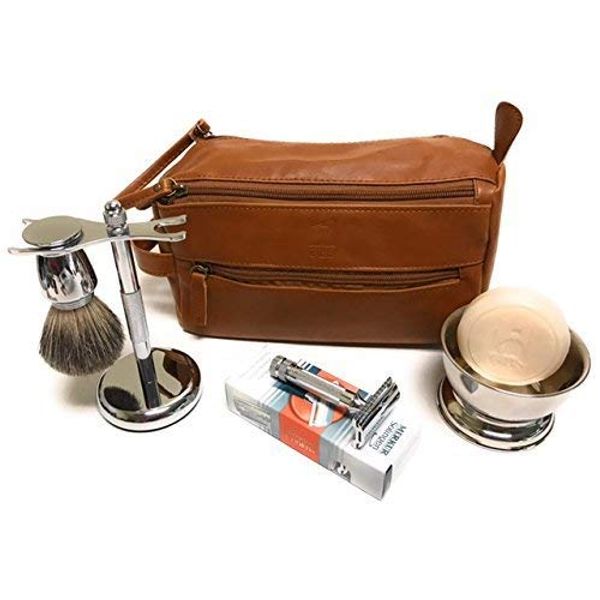 G.B.S Men's Shaving Set- Double Edge 34001 Safety Razor, Badger Bristle Hair Brush, Dual stand, Chrome Shaving Bowl, Natural shave Soap, Blade and Doppler Bag