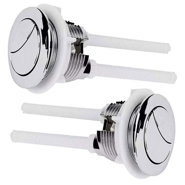 38mm Toilet Flush Button Replacement - 2 Pack Flushing Dual Rod Chrome Push Cistern Standard Part for Bathroom Toilet Repair