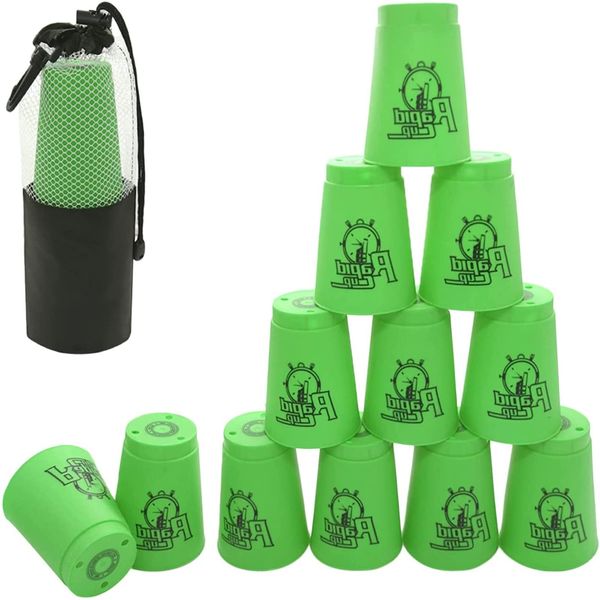 DQTYE 12pcs Stacks Cups, Sport Stacking Cups für Training Spiel Geschwindigkeit Herausforderung Wettbewerb Party - Grün