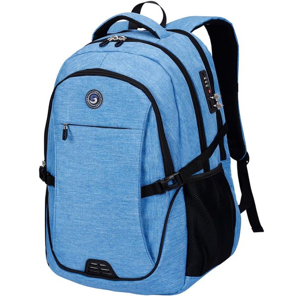 SHRRADOO Anti Theft Laptop Backpack Travel Backpacks with usb Charging Port for Women Men College Backpack Computer Bag Fits 17 Inch Laptop,Sky Blue