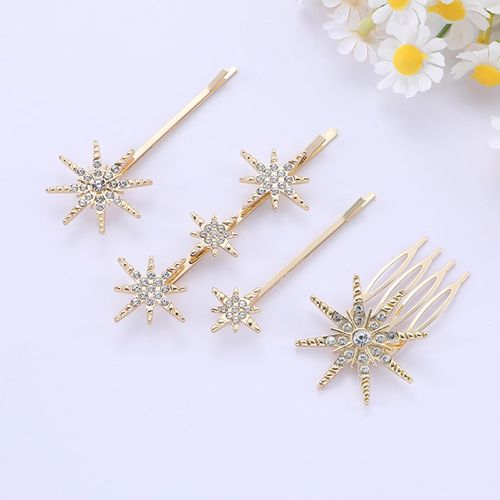 Jascatin Star Hair Clip Accessories, Rhinestone Headdress, Headwear, Bobby Pins, Side Clips, Grips for Women, Girls, Thick Thin Hair, Pack of 4 (Gold)