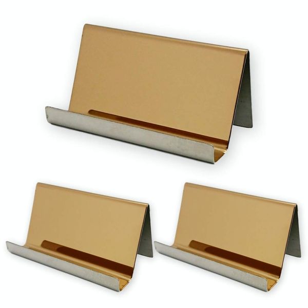 Aupur Business Card Stand, Tabletop, Stainless Steel, Shop Cards, Beauty Salon, Easy to Read Angle, Set of 3 (Gold)