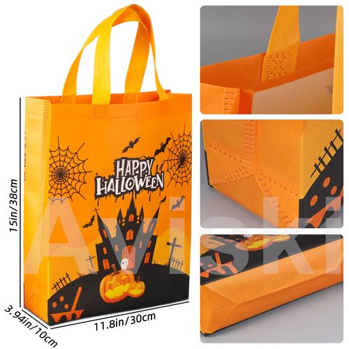 Aviski 6PCS Halloween Trick or Treat Bags, Halloween Tote Bags with Handles, Large Gift Bags, Multifunctional Non-Woven Bags for Gifts Wrapping, Halloween Party Supplies, 15×11.8×3.9“