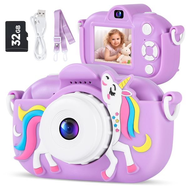 Kids Camera Digital Camera for Girls Age 3-8, 1080P Toddler Camera for Kids with 32GB SD Card, Toddler Girls Toys Age 6-8, Kids Christmas Birthday Gifts for Girls