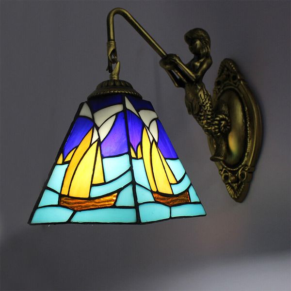 Stained Glass Wall Lamp Tiffany Style Bathroom Wall Sconce Light Retro Fixture