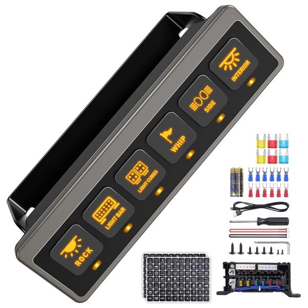 Wireless 6 Gang Switch Panel, LED Light Bar Switch Panel Remote Control Box, USA