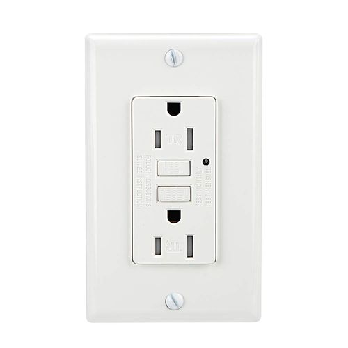 LEOD 15A 125V Self-Testing GFCI Outlet with Green led Indicator Light, 2 Pcs Free WallPlate and Screws Included, Tamper-Resistant Auto-Test GFCI Socket, White, ETL Listed (1 Pack)