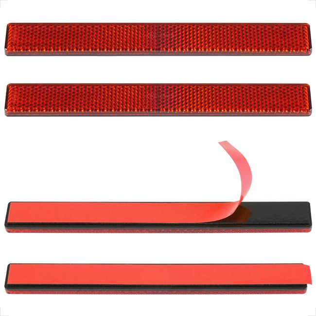 Evermotor Stick-on Rectangular reflectors Red Safety Reflector 6.53 inch Motorcycle Stickers Reflective Strips for Mailbox Golf Cart Trailer Driveway Door Moped(4 Pieces)