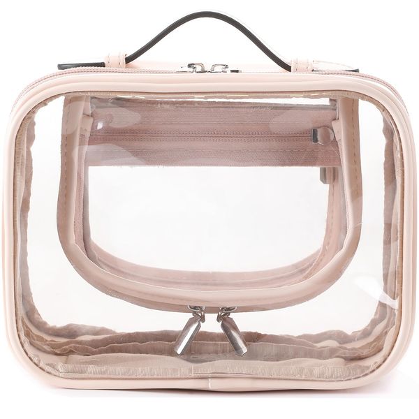 VanFn Makeup Pouch, Transparent TPU Makeup Pouch, Cosmetics Pouch, Large Capacity, Vanity Pouch, Cute, Stylish, Portable, Cosmetics Storage Bag, Travel Pouch, Lightweight, Waterproof, Business Trips,, Pink