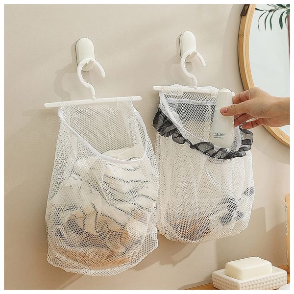 Dekori Laundry Basket Laundry Storage Shelf with Hooks, Set of 2, Wall Hanging, Clothesline Net, Clothespins Storage, Makeup Brush, Air Cushion, Drying Net, Laundry Box, Dirty Clothes Storage Bag,