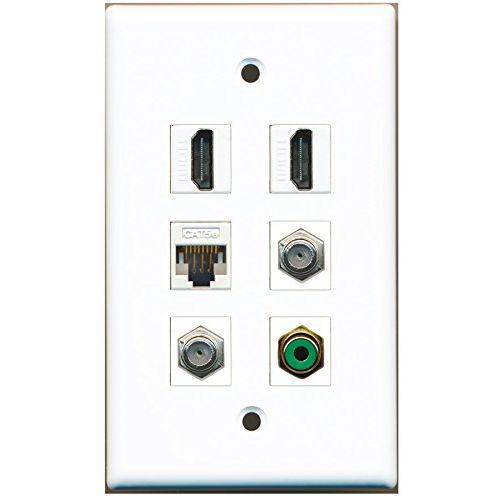 RiteAV - 2 HDMI 1 Port RCA Green 2 Port Coax Cable TV- F-Type 1 Port Cat5e Ethernet White Wall Plate
