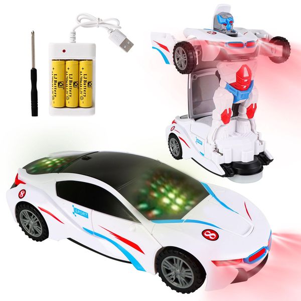 VEEBASY 2024 Electric Universal Deformation Car Toy, Premium Transform Police Cars for Boy 4 5 6 7 8 9 Light Music Toy Gift for Kids Birthday