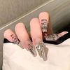 24 Pcs Nail Tips Silver Gradient French False Alphabet Symbol Nails