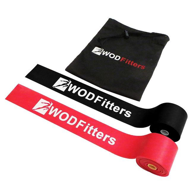 WODFitters Floss Bands for Muscle Compression Tack & Flossing, Mobility & Recovery WODs - 2 Pack with Carrying Case (Black - Red Combo, 2 Pack)