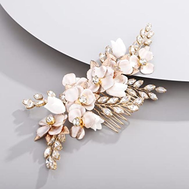 Chargances Wedding Bride Floral Red Headband Crystal Gold Hair Vine with  Pearl Rhinestone Hair Accessory Boho Delicate Hair Piece Jewelry for Women