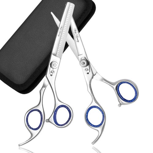 Glamified Glam Professional Lefty Barber/Salon Scissor Hair Cutting Set - 6.5"-Straight Edge Razor Sharp Scissor + Texturizing Thinning Shears Styling Hair for Women Men