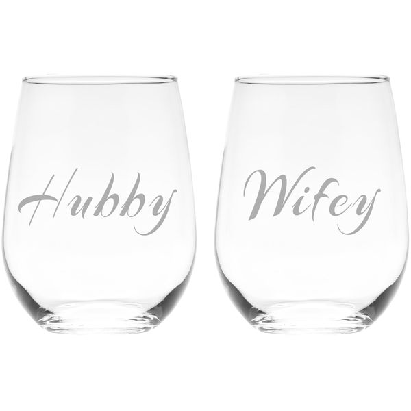 Hubby and Wifey Stemless Set, 17 oz.