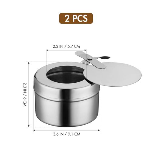 BESPORTBLE Fuel Holder for Chafer, 2Pack Stainless Steel Chafing Wick Fuel Holders with Cover for Buffets, Barbecue and Catering Events